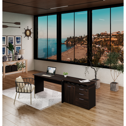 Mesa p/ Escritório Versátil 1,20m c/ Armário - Marsala/Preto