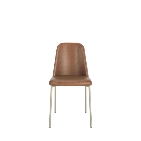 Conjunto de 2 Cadeiras de Aço Estofada Lucille - Champanhe c/ PU Caramelo