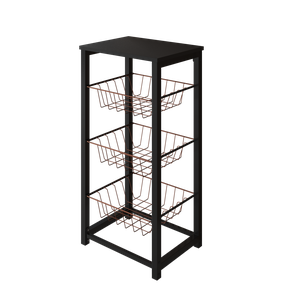 Fruteira de Chão Cozinha Desmontada Aço Preto Cesto Cobre Tampo Preto Madri