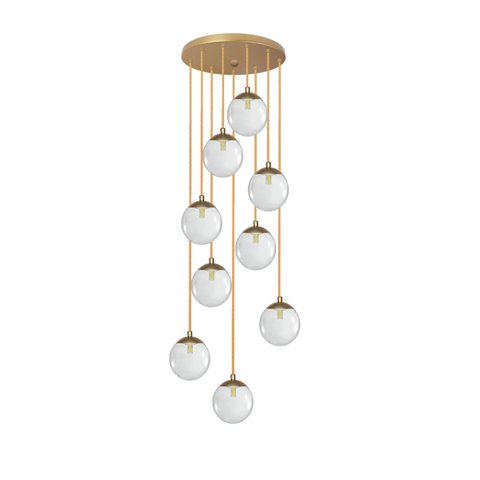 Pendente Moderno Dourado 50cm Pé Direito Alto Sala Escada Arevo Iluminação 82dr9 Jabuticaba Vidro Tr