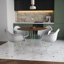 Ver imagem 1 de Mesa Jantar Redonda 110Cm Amêndoa Clips 3 Pés Com 4 Poltronas Brancas Ferro Branco - Cor: Amendoa