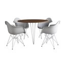 Ver imagem 6 de Mesa Jantar Redonda 110Cm Amêndoa Clips 3 Pés Com 4 Poltronas Brancas Ferro Branco - Cor: Amendoa