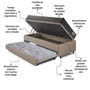 Ver imagem 5 de Bicama Box Baú Solteiro 88x188x42 Courino Linho Bege com Colchão Adapto Molas Ensacadas Ecoflex