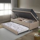 Ver imagem 3 de Bicama Box Baú Solteiro 88x188x42 Courino Linho Bege com Colchão Adapto Molas Ensacadas Ecoflex