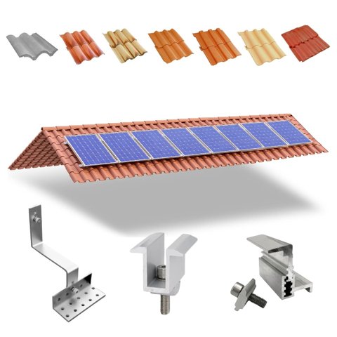 Kit Estrutura Suporte Fixador Linha C para 08 Placas Solar Alumínio e Inox Telha Cerâmica e Cimento
