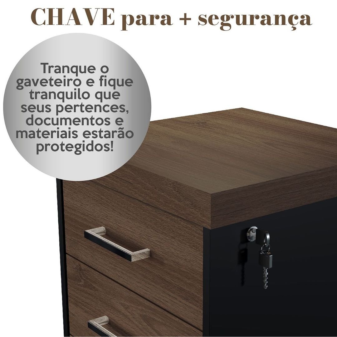 Gaveteiro para Escritório Tamburato 3 Gavetas Ii | Artany:charuto/preto - 11