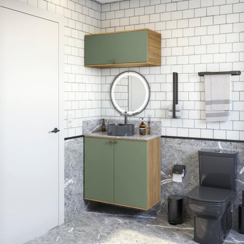 Conjunto para Banheiro com Basculante Kappesberg Celeste 2 Peças Nogueira/verde 80cm