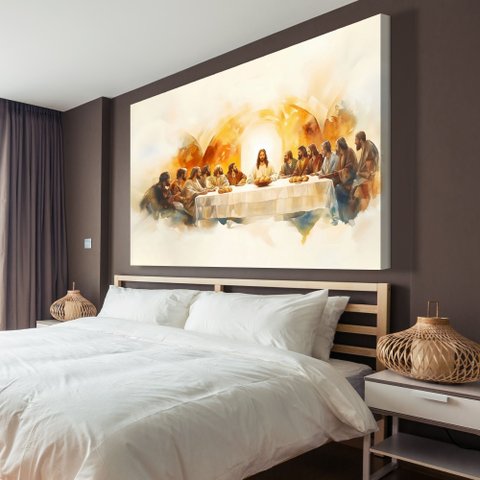 Quadro Decorativo Santa Ceia Aquarela Sala Quarto Casa Escritório