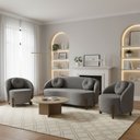 Ver imagem 1 de Kit 01 Sofá 2 Lugares + 02 Poltronas Orgânicos C/ Almofadas Curvo Sala Recepção Amsterdã Boucle Cinz