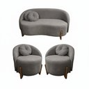 Ver imagem 2 de Kit 01 Sofá 2 Lugares + 02 Poltronas Orgânicos C/ Almofadas Curvo Sala Recepção Amsterdã Boucle Cinz