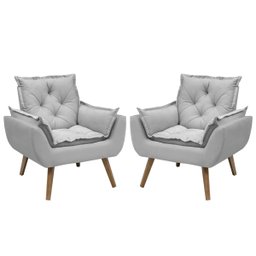Kit com 2 Poltronas Opala Conforto Decorativa em Veludo - Cinza - 1