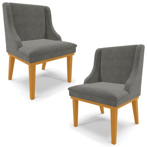 Kit 2 Cadeiras Decorativas Sala de Jantar Base Fixa de Madeira Firenze Suede Grafite/Castanho G19 - 