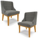 Ver imagem 1 de Kit 2 Cadeiras Decorativas Sala de Jantar Base Fixa de Madeira Firenze Suede Grafite/Castanho G19 -
