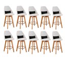 Ver imagem 1 de Kit 10 Banquetas Alta Maya Giratória Com Encosto Linho Bege Claro e Almofada Suede Preto - Gat