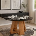 Ver imagem 2 de Mesa de Jantar Redonda 90cm Tampo de Vidro Base Pérola em Mdf para 4 Lugares:preto