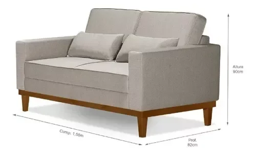 Conjunto Sofá Living Valência 3/2 Lug. - Base Madeira- Linho Bege - 3