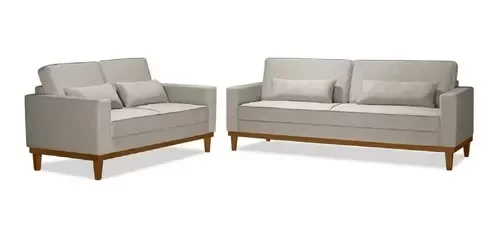Ver imagem 2 de Conjunto Sofá Living Valência 3/2 Lug. - Base Madeira- Linho Bege