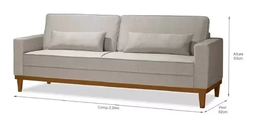 Conjunto Sofá Living Valência 3/2 Lug. - Base Madeira- Linho Bege - 4