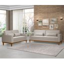 Ver imagem 1 de Conjunto Sofá Living Valência 3/2 Lug. - Base Madeira- Linho Bege