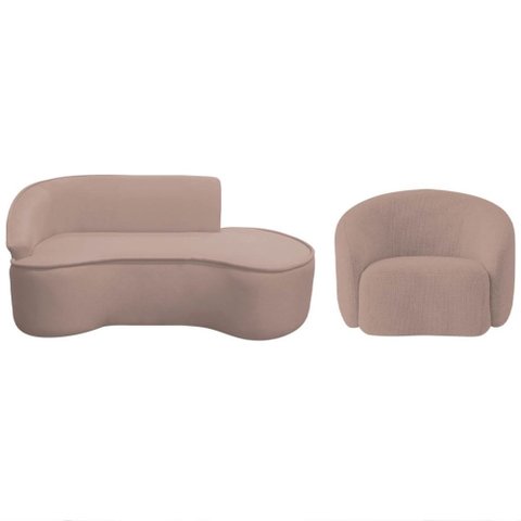 Kit Divã Recamier Orgânico Marrocos 200cm Lado Direito e 1 Poltronas Amore Linho Rose