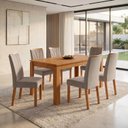 Ver imagem 1 de Conjunto Sala de Jantar 6 Lugares Retangular Tampo MDF 180cm Mesa Athenas e Cadeiras Apogeu Cinza Amêndoa Clean/Capuccino