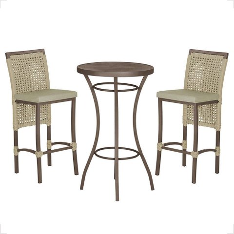 Mesa Bistrô e 2 Banquetas Roma Marrom Corda Náutica Estofado 7 Trama Original