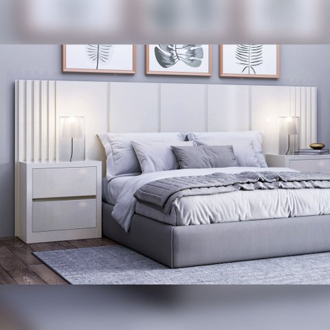 Cabeceira Cama Casal Ripado Dalla Costa 100% Mdf: Off White