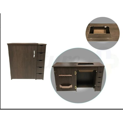 Gabinete Luxo 5 Gavetas P/maquina de Costura Doméstica Café