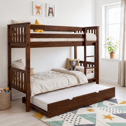 Beliche Solteiro c/ Auxiliar 100% Madeira Maciça de Pinus:Walnut