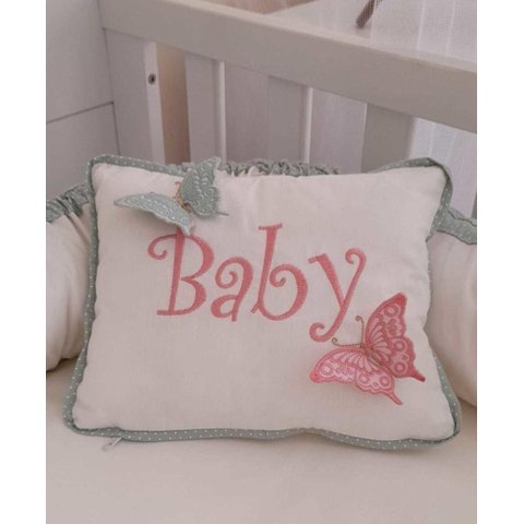 Ninho ou Redutor de Berço, Verde com Rosa Borboleta, Minha Casa Baby