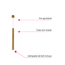 Ver imagem 7 de Lustre Luminária Pendente Tubo Tubeto Dourado Escovado 40cm + Lâmpada de Led Inl68
