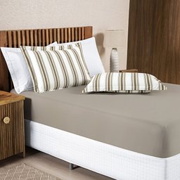 Jogo Lençol Casal 3 Peças 100% Algodão Malha Penteada Marin:Caqui - 3