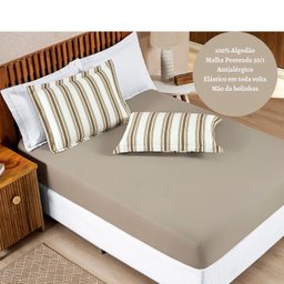 Jogo Lençol Casal 3 Peças 100% Algodão Malha Penteada Marin:Caqui - 2