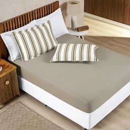 Jogo Lençol Casal 3 Peças 100% Algodão Malha Penteada Marin:Caqui - 1