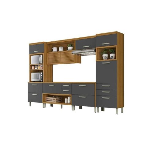 Cozinha Modulada Nesher Princesa 5 Peças (1 Armário + 2 Balcões + 2 Paneleiros) C5P22 Freijo/Grafite