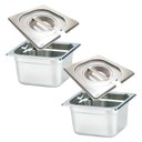 Ver imagem 2 de CONJ 2 Cuba Gastronômica Inox GN 1/6x100 mm 1,52 L sem alça com tampa inox com abertura para colher