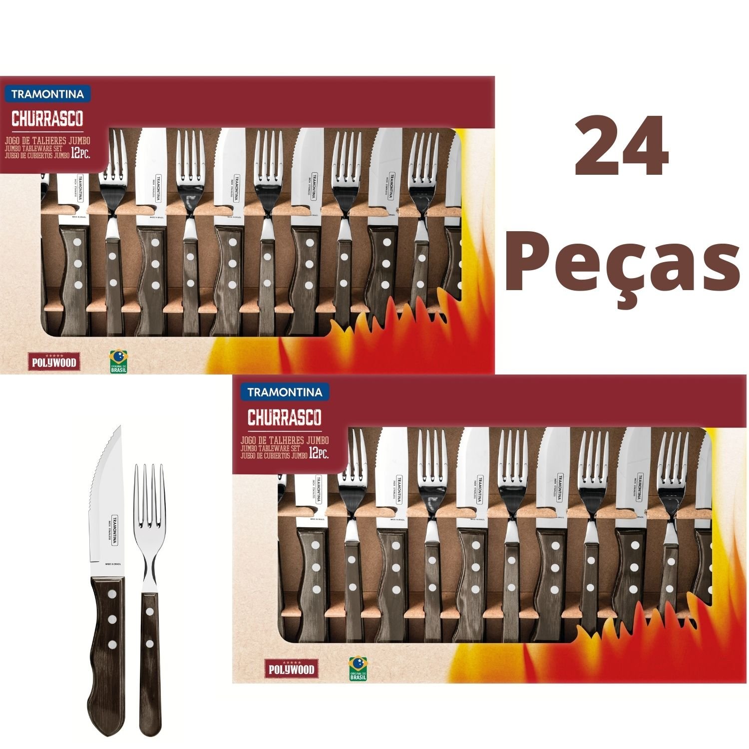 Jogo de Churrasco 24Pçs Jumbo Polywood Castanho Tramontina