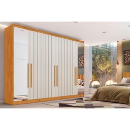 Guarda Roupa Casal 6 Portas (4 Ripadas e 2 C/ Espelho) e 4 Gavetas Oxford Peroba/off White - Europa - 1