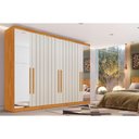 Ver imagem 1 de Guarda Roupa Casal 6 Portas (4 Ripadas e 2 C/ Espelho) e 4 Gavetas Oxford Peroba/off White - Europa