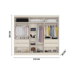 Guarda Roupa Casal 6 Portas (4 Ripadas e 2 C/ Espelho) e 4 Gavetas Oxford Peroba/off White - Europa - 4