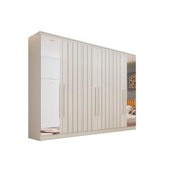 Guarda Roupa Casal 6 Portas (4 Ripadas e 2 C/ Espelho) e 4 Gavetas Oxford Peroba/off White - Europa - 2
