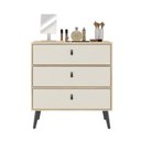 Ver imagem 4 de Cômoda com 3 Gavetas para Quarto Pés Palito Bege/Amêndoa/Off White