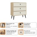 Ver imagem 5 de Cômoda com 3 Gavetas para Quarto Pés Palito Bege/Amêndoa/Off White