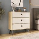 Ver imagem 1 de Cômoda com 3 Gavetas para Quarto Pés Palito Bege/Amêndoa/Off White