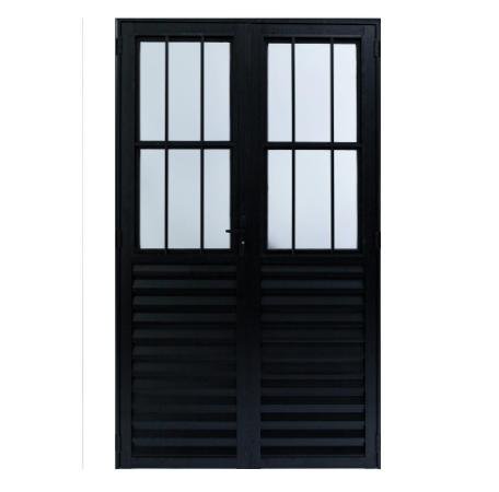 Porta de Abrir 2 Folhas com Postigo Alumínio Preto - 210x150