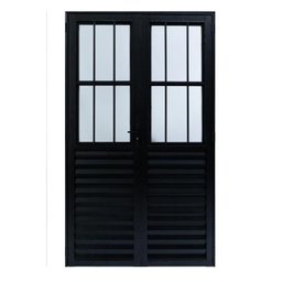 Porta de Abrir 2 Folhas com Postigo Alumínio Preto - 210x150 - 1