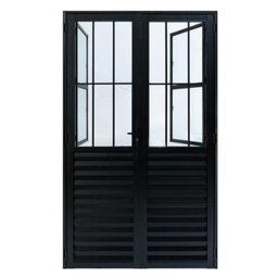 Porta de Abrir 2 Folhas com Postigo Alumínio Preto - 210x150 - 2