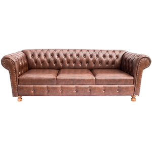 Sofá Chesterfield Luiz XV Courino Marrom 2M Sala Recepção Barbearia