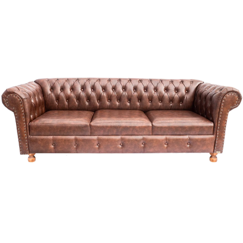 Sofá Chesterfield Luiz XV Courino Marrom 2M Sala Recepção Barbearia