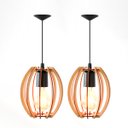 Ver imagem 1 de Kit 2 Luminárias Lustre Pendente de Madeira Vazado Aletado Soq E27 15x17cm Cor:marfim